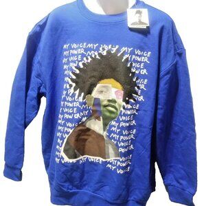 BLACK HISTORY MONTH My Power My Voice! men’s blue crewneck sweatshirt, Med, NWT